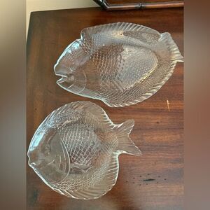 New Set of two Clear Fish-Shaped Glass Plates